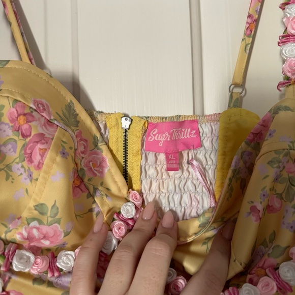 Sugar Thrillz | Dolls Kill Yellow Floral Princess Party Mini Dress - Picture 6 of 12